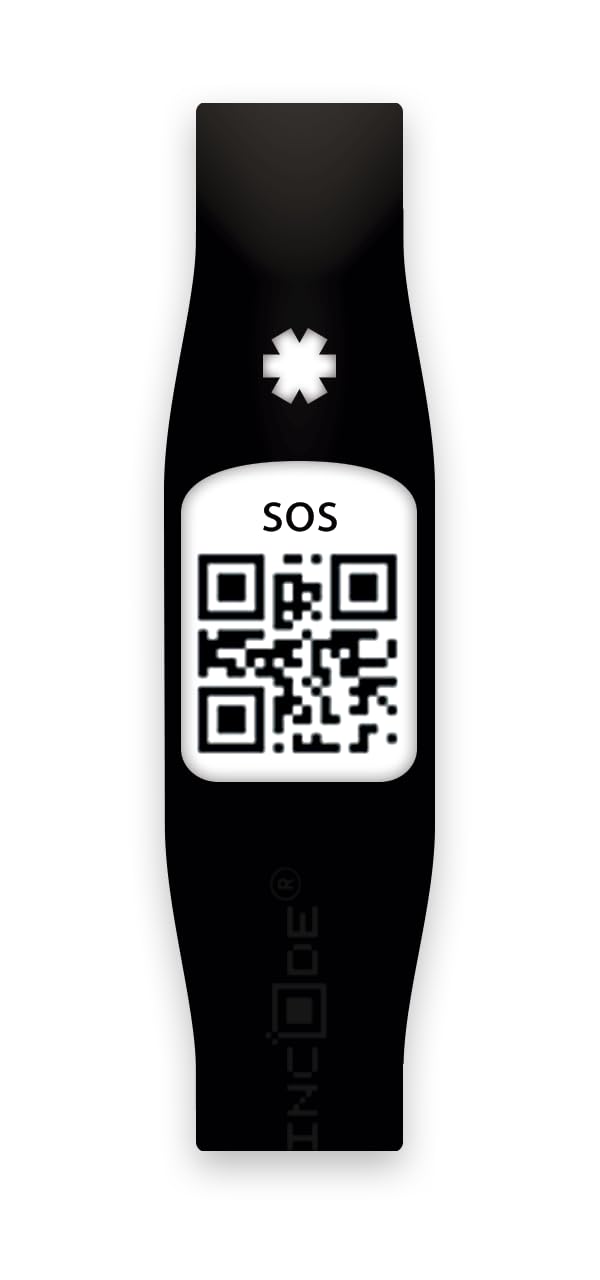 Silincode Qr SOS Silicone Wristband Emergency Aid Medical Aid Healthcare Identification Medical History Health Status Contacts Reports Alarm (M, Black)