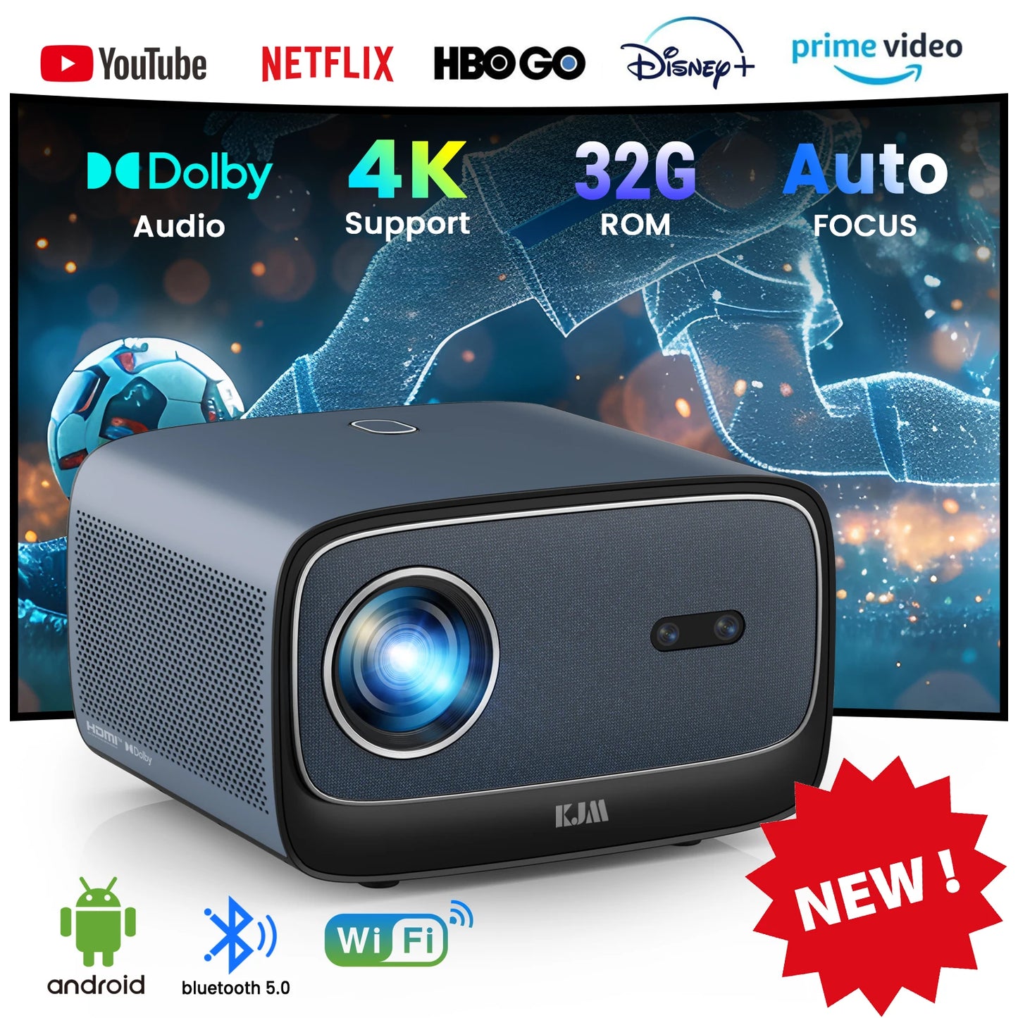 4K Projector Android 2+32G Wifi Projector Free Netflix HDR Video