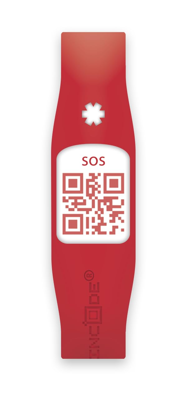 Silincode Qr SOS Silicone Wristband Emergency Aid Medical Aid Healthcare Identification Medical History Health Status Contacts Reports Alarm (M, Black)