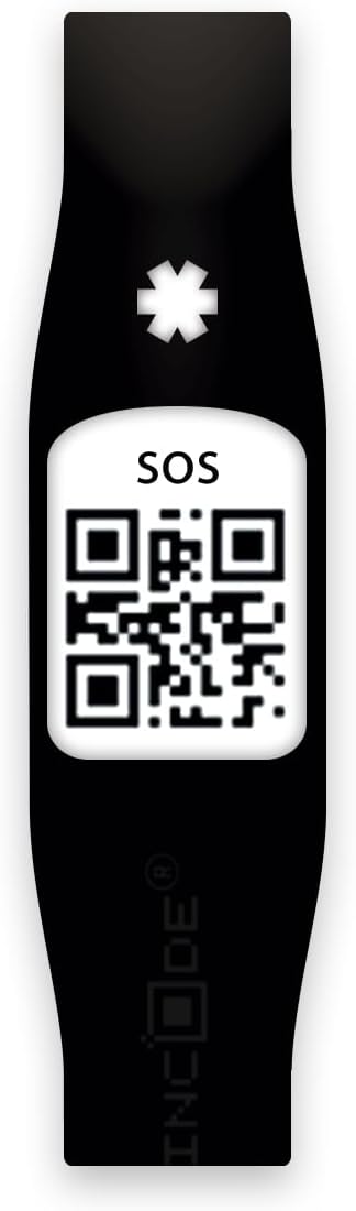 Silincode Qr SOS Silicone Wristband Emergency Aid Medical Aid Healthcare Identification Medical History Health Status Contacts Reports Alarm (M, Black)