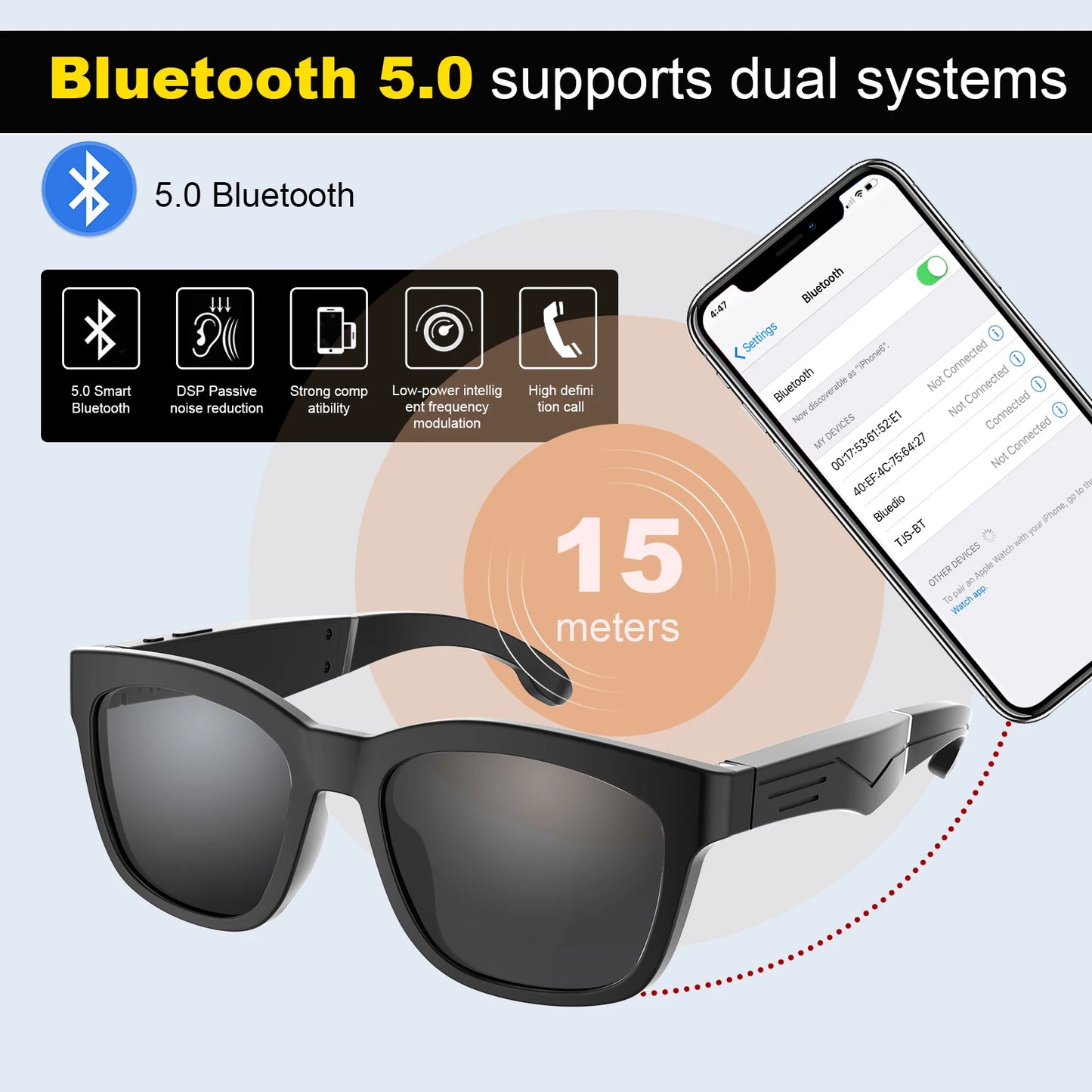 Smart Glasses, Bluetooth for Men Women Wireless