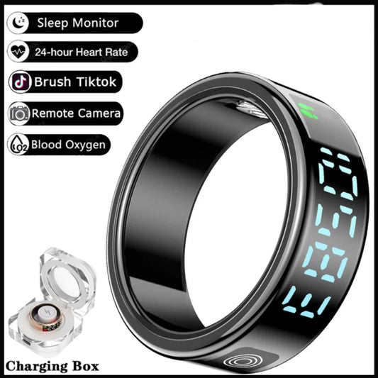 Smart Ring Men Women LED Display Heart Rate Blood Oxygen