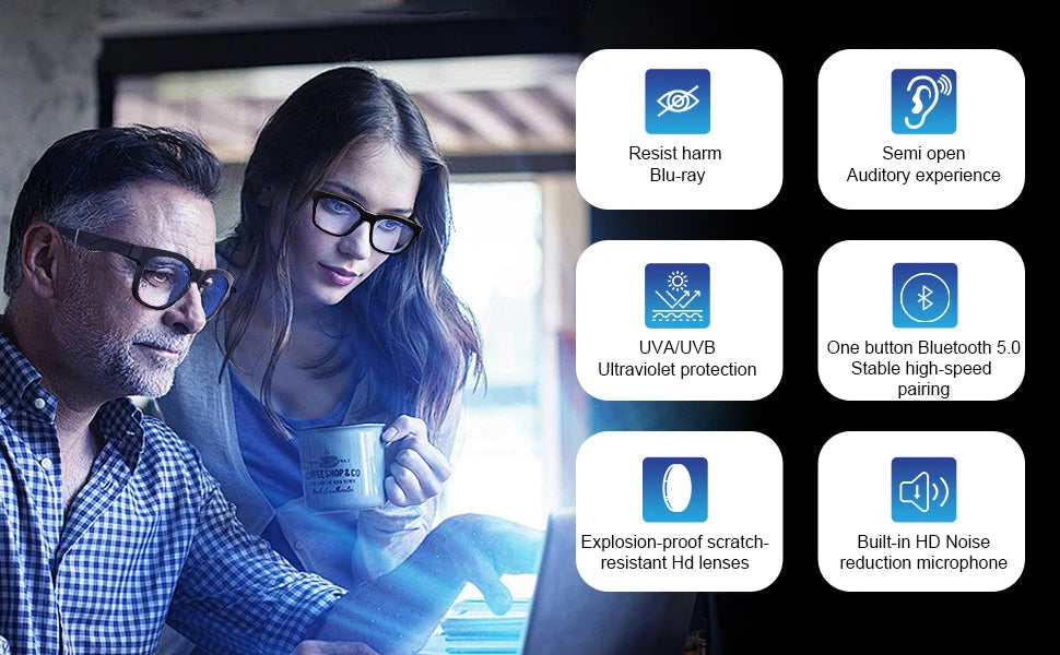 Smart Glasses, Bluetooth for Men Women Wireless